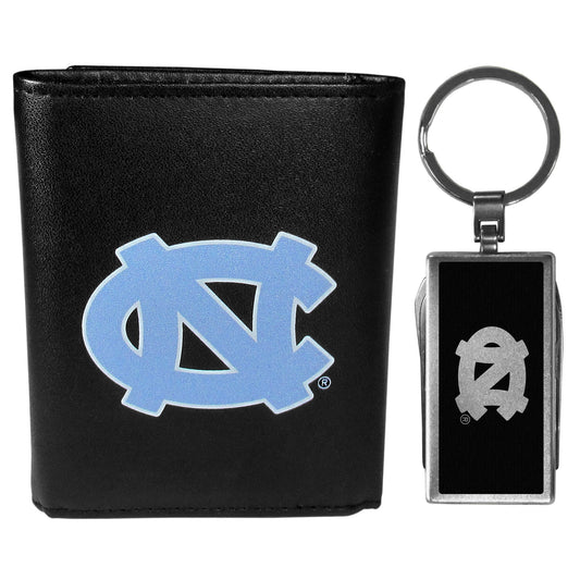 N. Carolina Tar Heels Leather Tri-fold Wallet & Multitool Key Chain