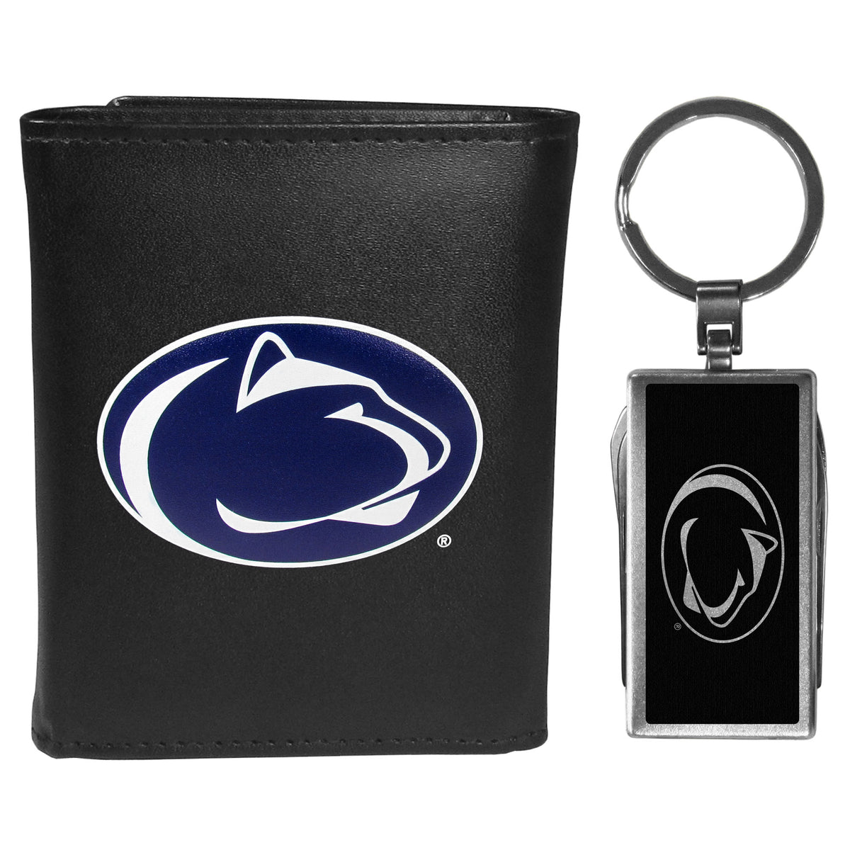 Penn St. Nittany Lions Tri-fold Wallet & Multitool Key Chain Black