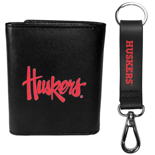 Nebraska Cornhuskers Tri-fold Wallet & Strap Key Chain