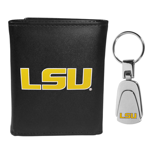 LSU Tigers Tri-fold Wallet & Steel Key Chain