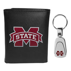 Mississippi St. Bulldogs Tri-fold Wallet & Steel Key Chain