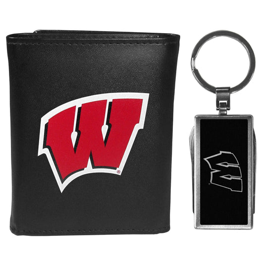 Wisconsin Badgers Tri-fold Wallet & Multitool Key Chain Black