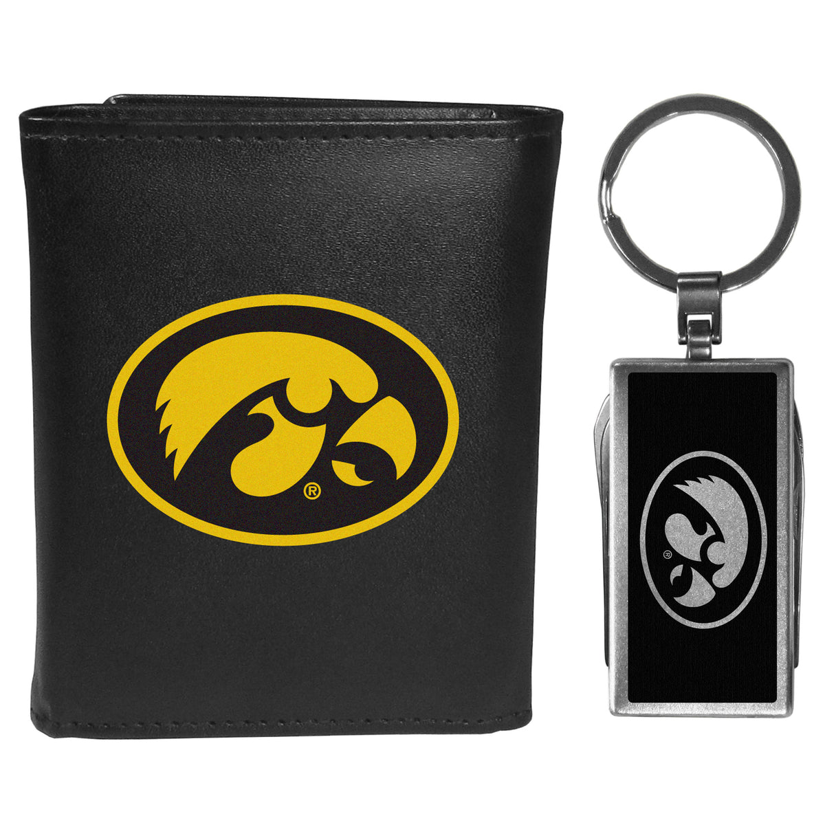 Iowa Hawkeyes Tri-fold Wallet & Multitool Key Chain Black