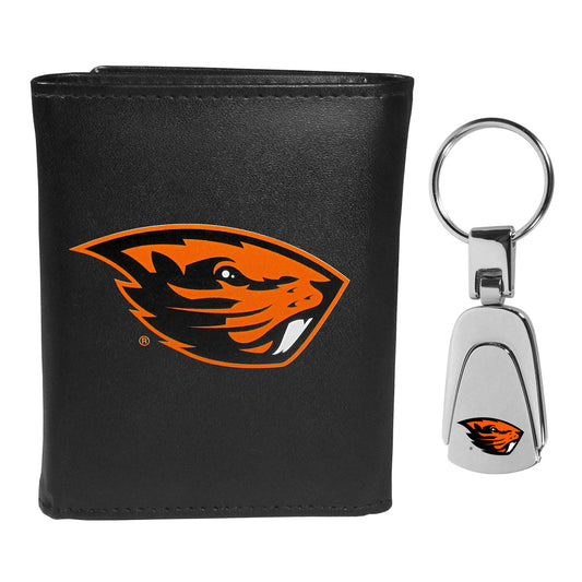 Oregon St. Beavers Tri-fold Wallet & Steel Key Chain