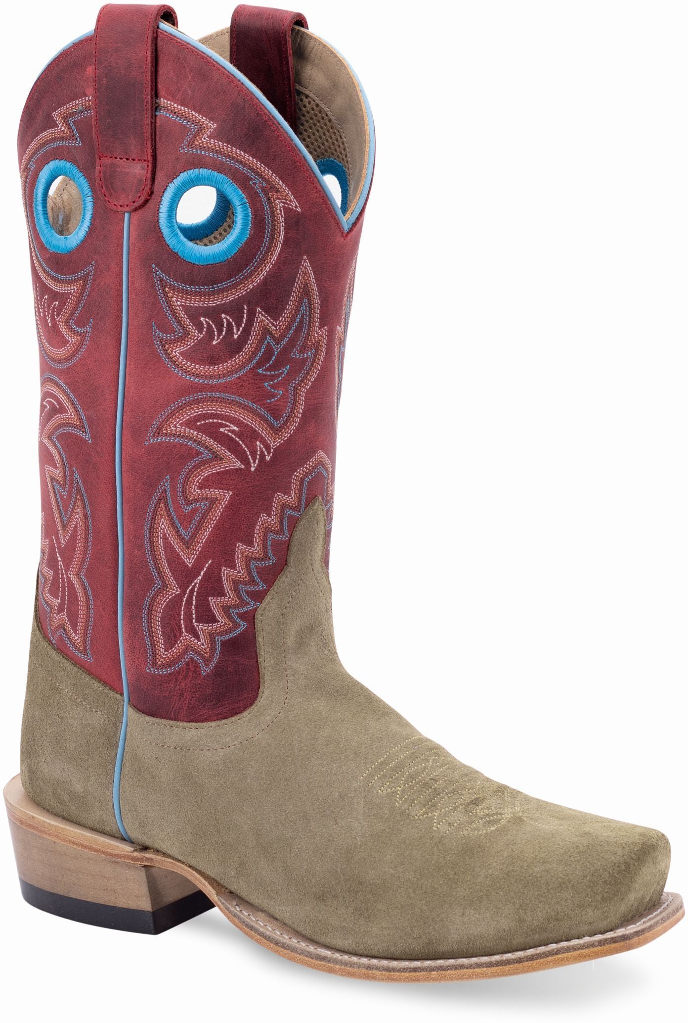 Old West Camel Suede Foot Cloudy Red Shaft Men's Western Boots