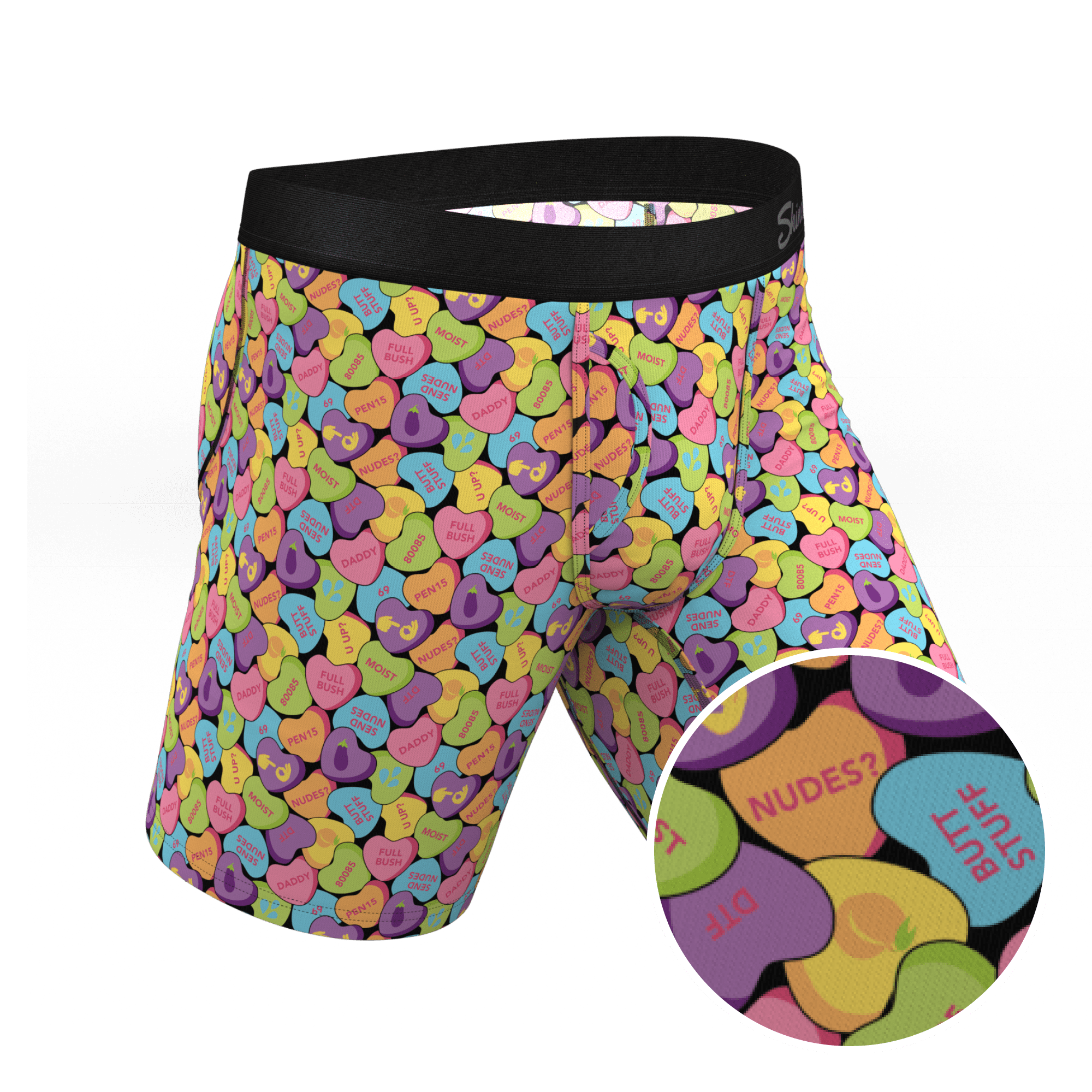 The Candy Crush | Candy Hearts Long Leg Ball Hammock® Pouch Underwear With Fly - Shinesty