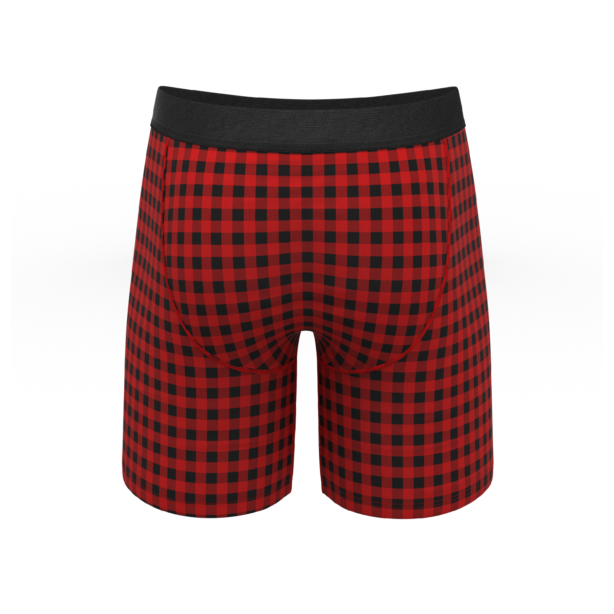 The Cardinal | Micro Buffalo Check Long Leg Ball Hammock® Pouch Underwear With Fly - Shinesty