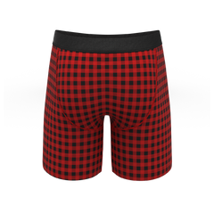 The Cardinal | Micro Buffalo Check Long Leg Ball Hammock® Pouch Underwear With Fly - Shinesty