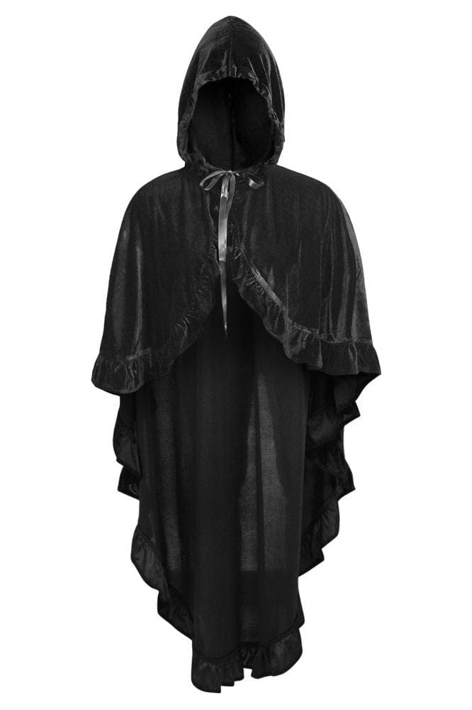 Daisy Corsets Black Velvet Hooded Ruffle Cape - Daisy Corsets