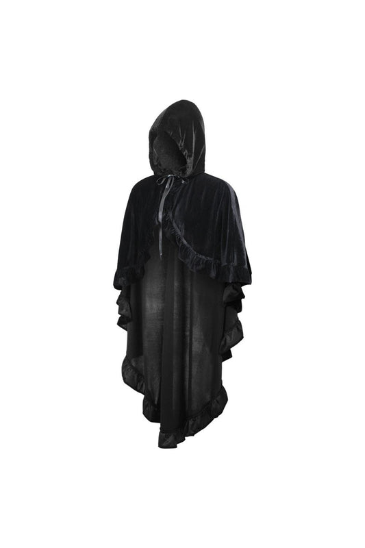 Daisy Corsets Black Velvet Hooded Ruffle Cape