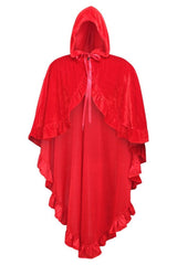 Daisy Corsets Red Velvet Hooded Ruffle Cape