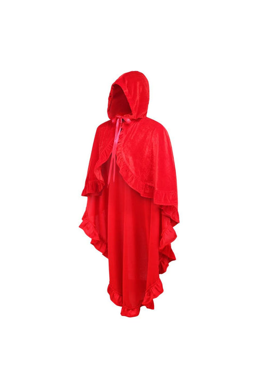 Daisy Corsets Red Velvet Hooded Ruffle Cape