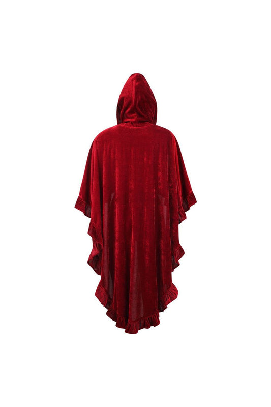 Daisy Corsets Dark Red Velvet Hooded Ruffle Cape