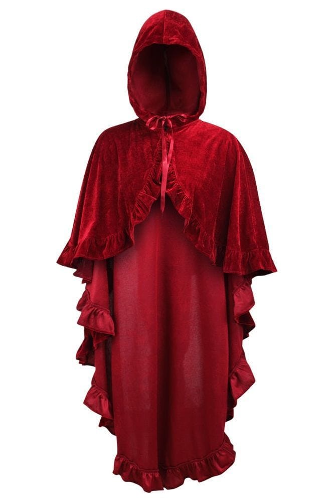 Daisy Corsets Dark Red Velvet Hooded Ruffle Cape