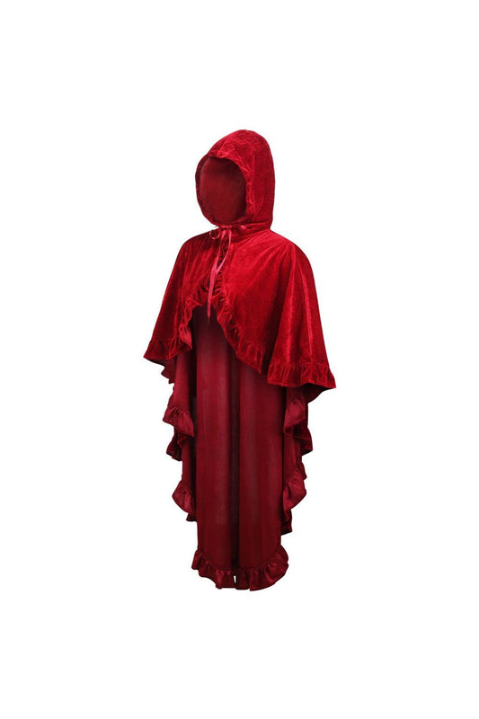 Daisy Corsets Dark Red Velvet Hooded Ruffle Cape