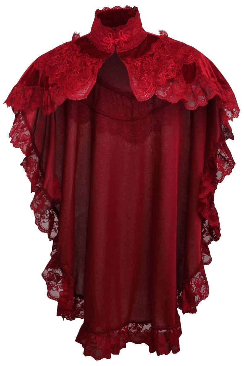 Daisy Corsets Dark Red Velvet & Lace Capelet - Daisy Corsets