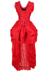 Daisy Corsets Top Drawer Steel Boned Red Lace Victorian Bustle Corset Dress