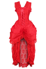 Daisy Corsets Top Drawer Steel Boned Red Lace Victorian Bustle Corset Dress