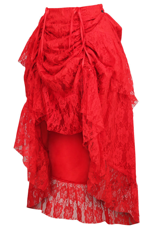 Daisy Corsets Red Lace Adjustable High Low Bustle Skirt - Daisy Corsets