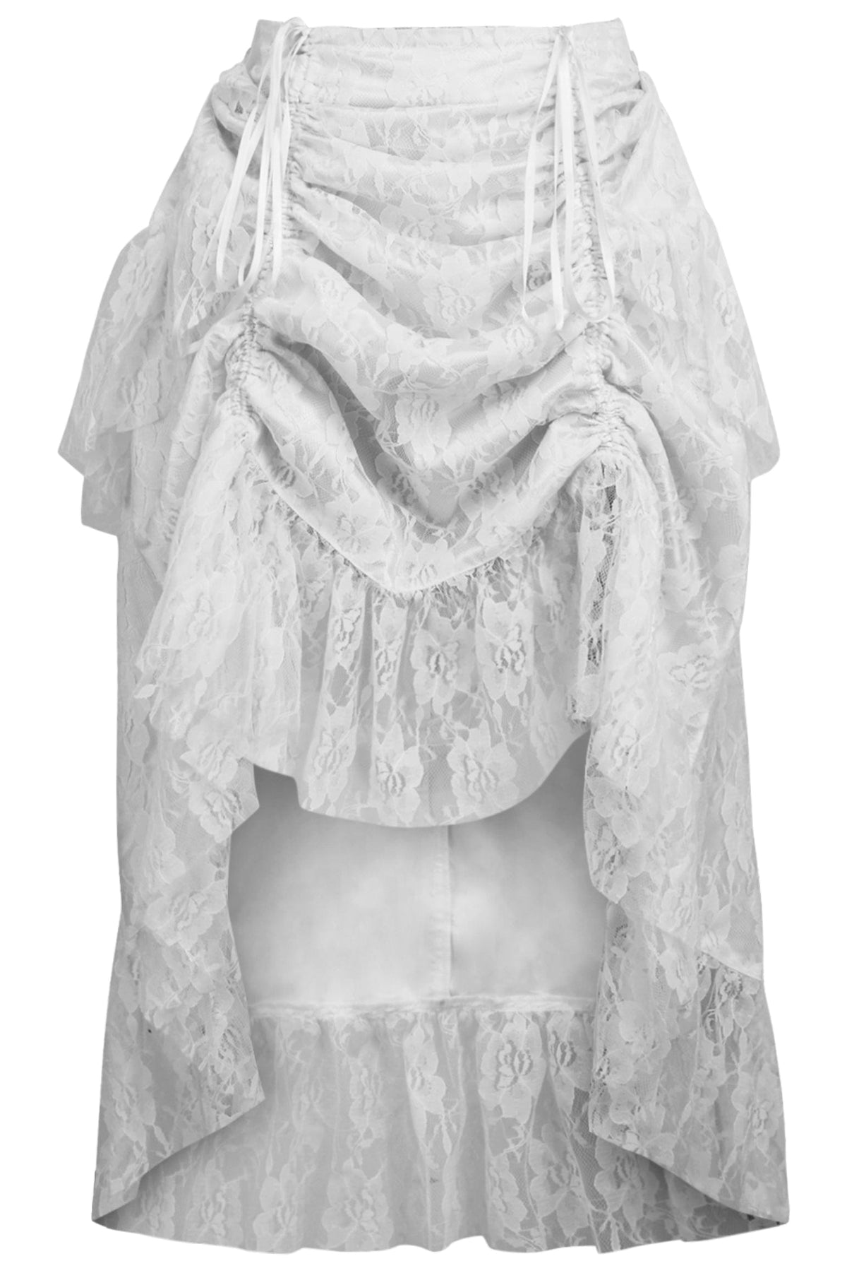 Daisy Corsets White Lace Adjustable High Low Bustle Skirt - Daisy Corsets