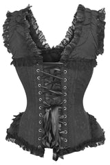 Daisy Corsets Top Drawer Black Brocade & Lace Steel Boned Corset w/Cap Sleeves