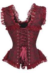 Daisy Corsets Top Drawer Red/Black Brocade & Lace Steel Boned Corset w/Cap Sleeves