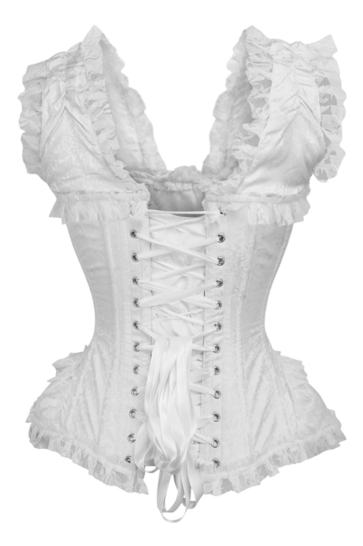 Daisy Corsets Top Drawer White Brocade & Lace Steel Boned Corset w/Cap Sleeves