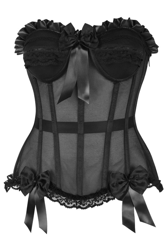 Daisy Corsets Top Drawer Steel Boned Black Mesh Underwire Bustier Corset