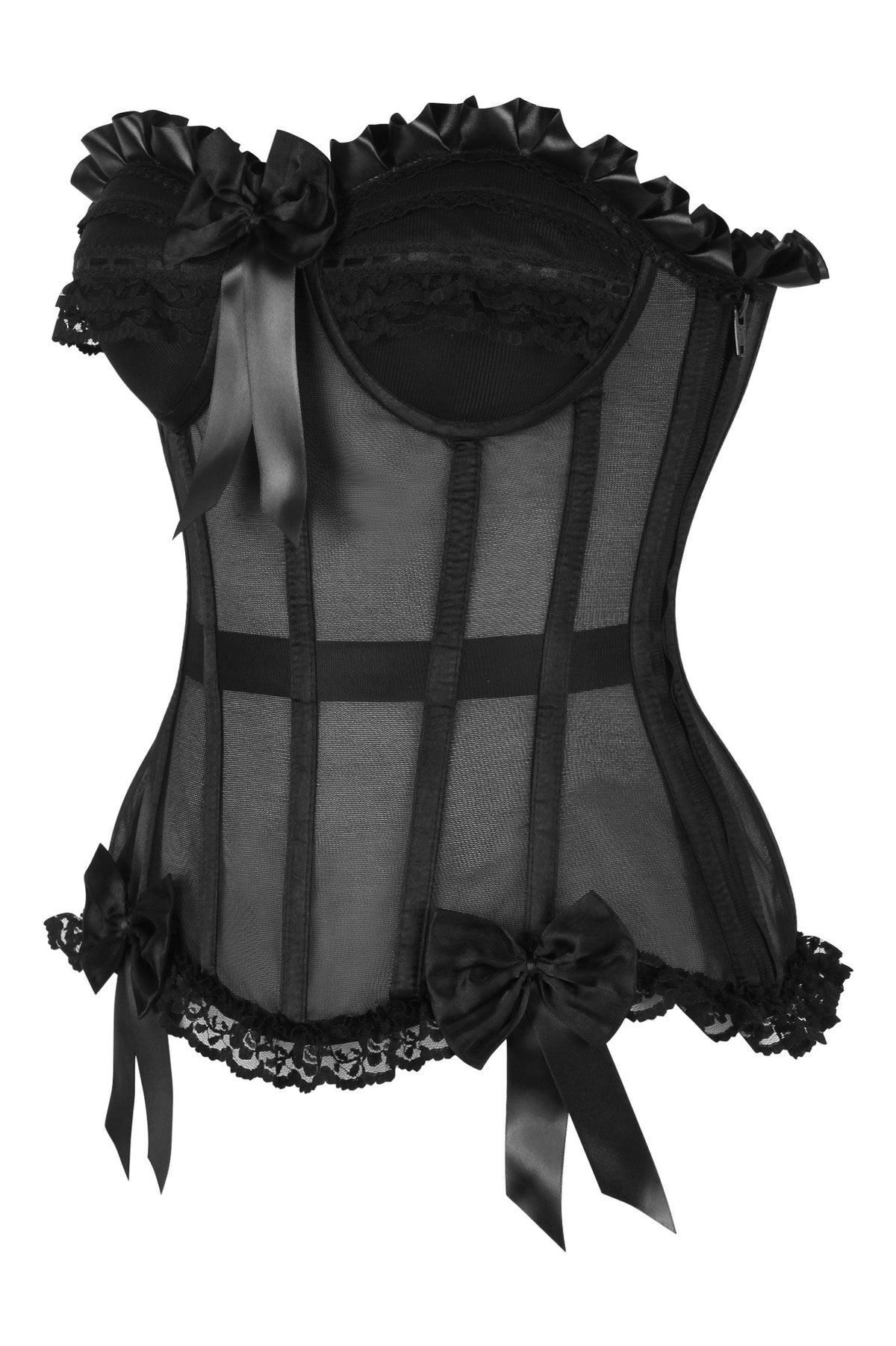 Daisy Corsets Top Drawer Steel Boned Black Mesh Underwire Bustier Corset