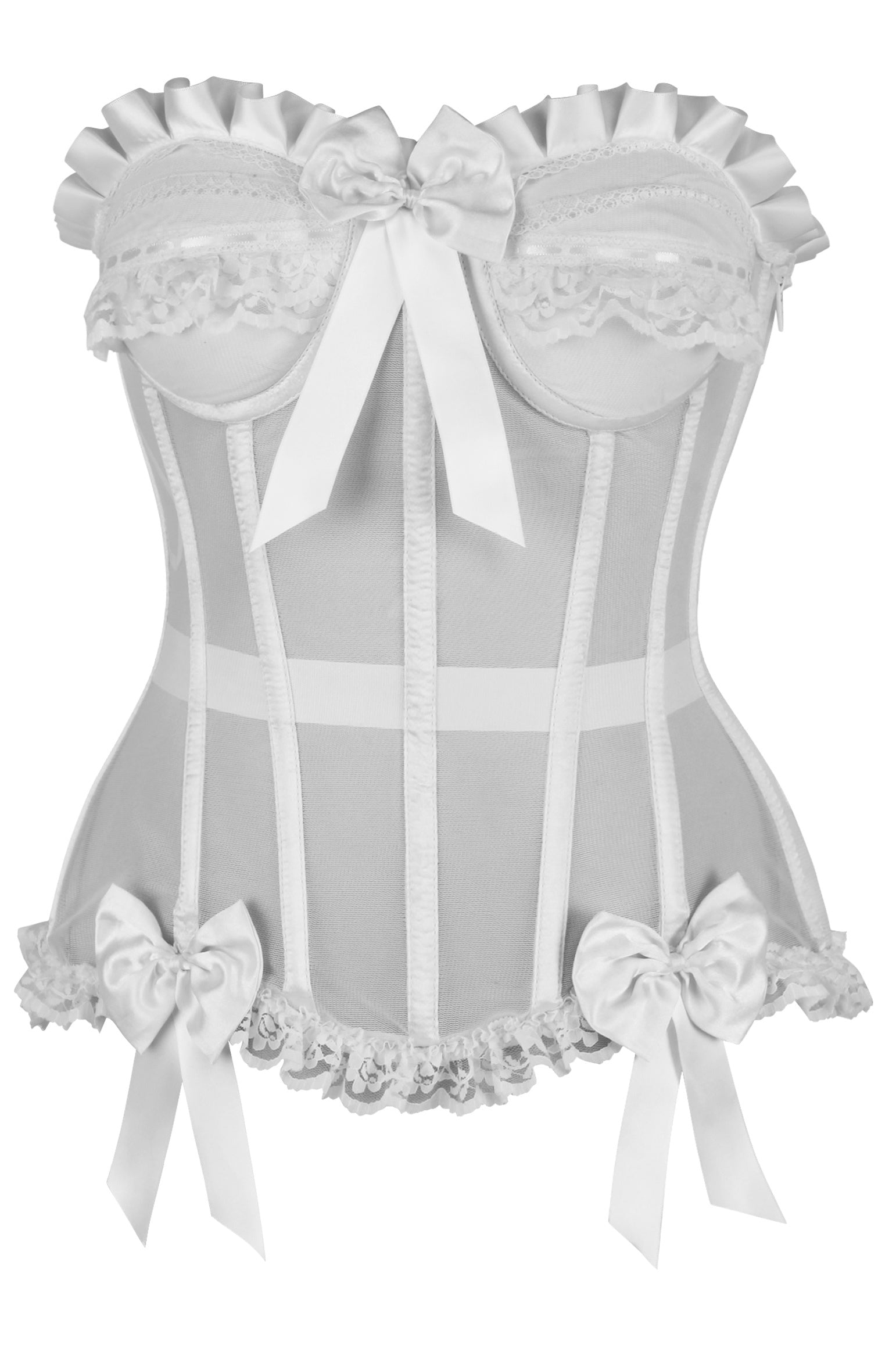 Daisy Corsets Top Drawer Steel Boned White Mesh Underwire Bustier Corset