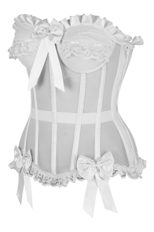 Daisy Corsets Top Drawer Steel Boned White Mesh Underwire Bustier Corset