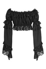 Daisy Corsets Black Smocked Flare Sleeve Peasant Top