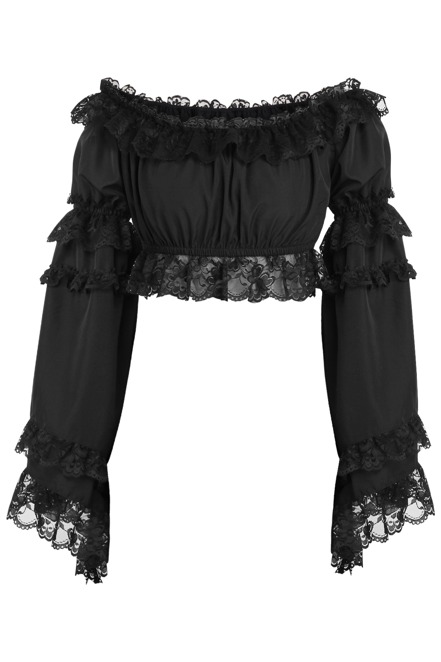 Daisy Corsets Black Smocked Flare Sleeve Peasant Top