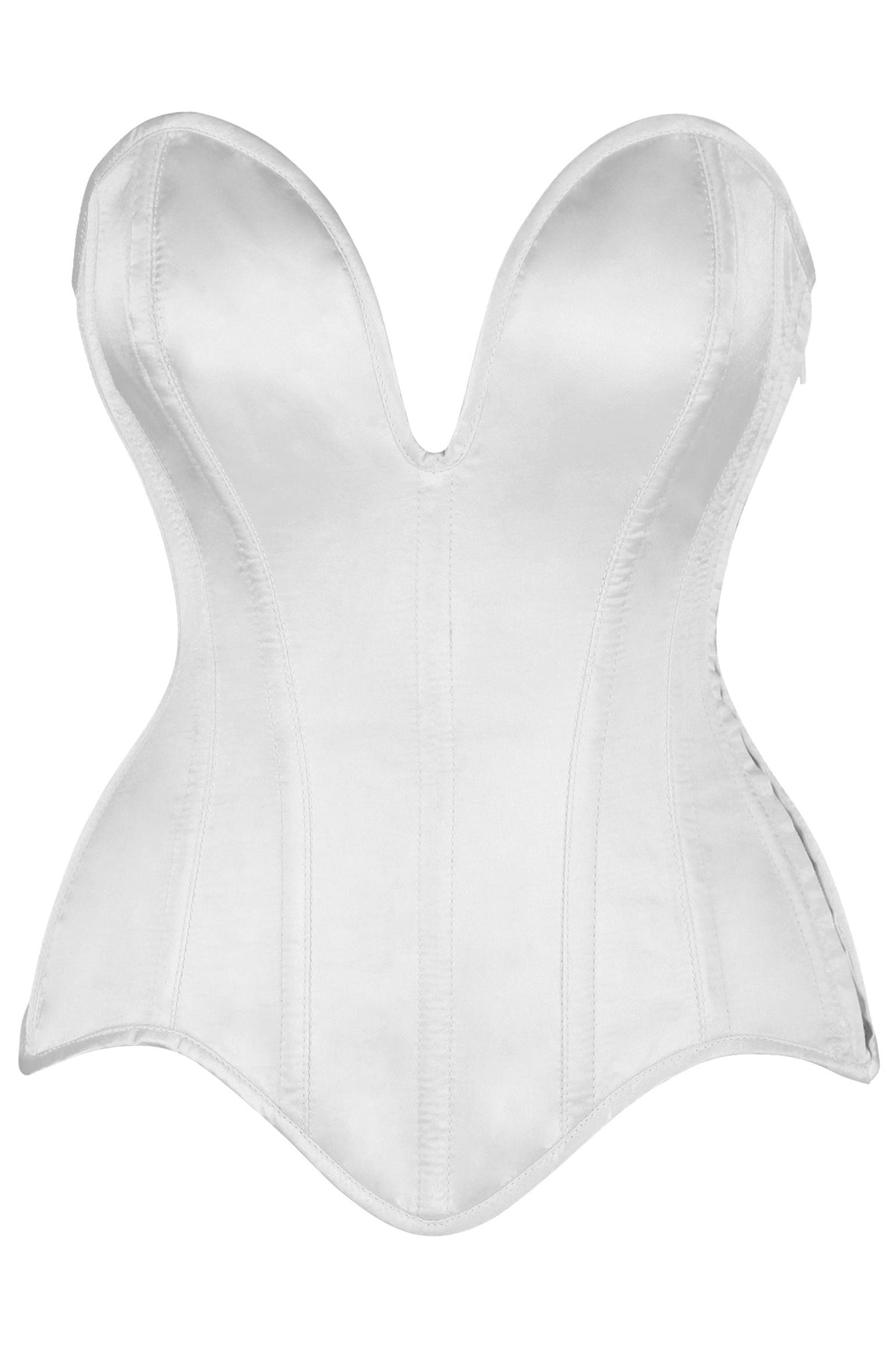 Daisy Corsets Top Drawer Steel Boned White Satin Plunge Neckline Overbust Corset