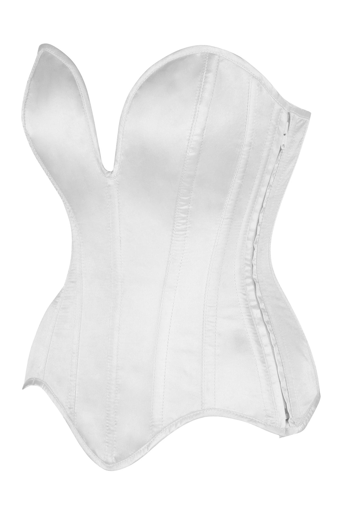 Daisy Corsets Top Drawer Steel Boned White Satin Plunge Neckline Overbust Corset