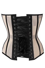 Daisy Corsets Top Drawer Nude Mesh & Black Satin Steel Boned Overbust Corset