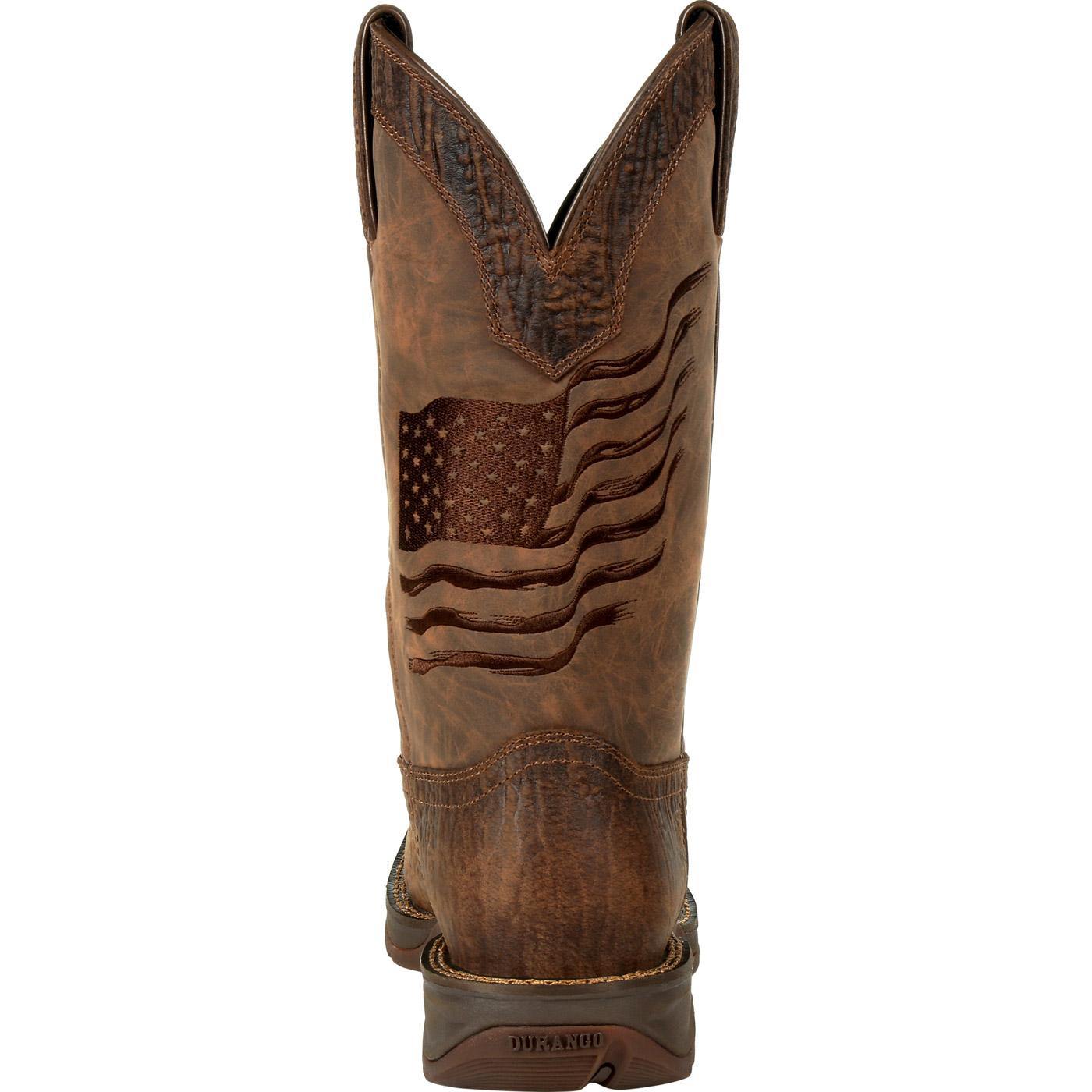 Rebel™ by Durango Brown Distressed Flag Embroidery Western Boot