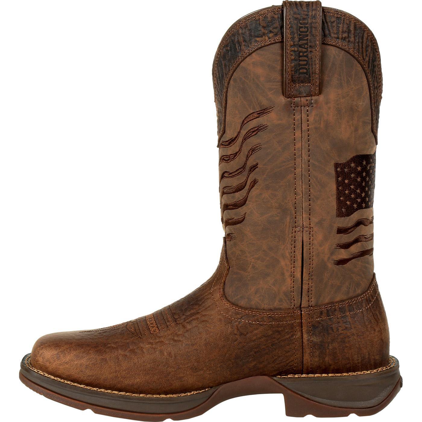 Rebel™ by Durango Brown Distressed Flag Embroidery Western Boot