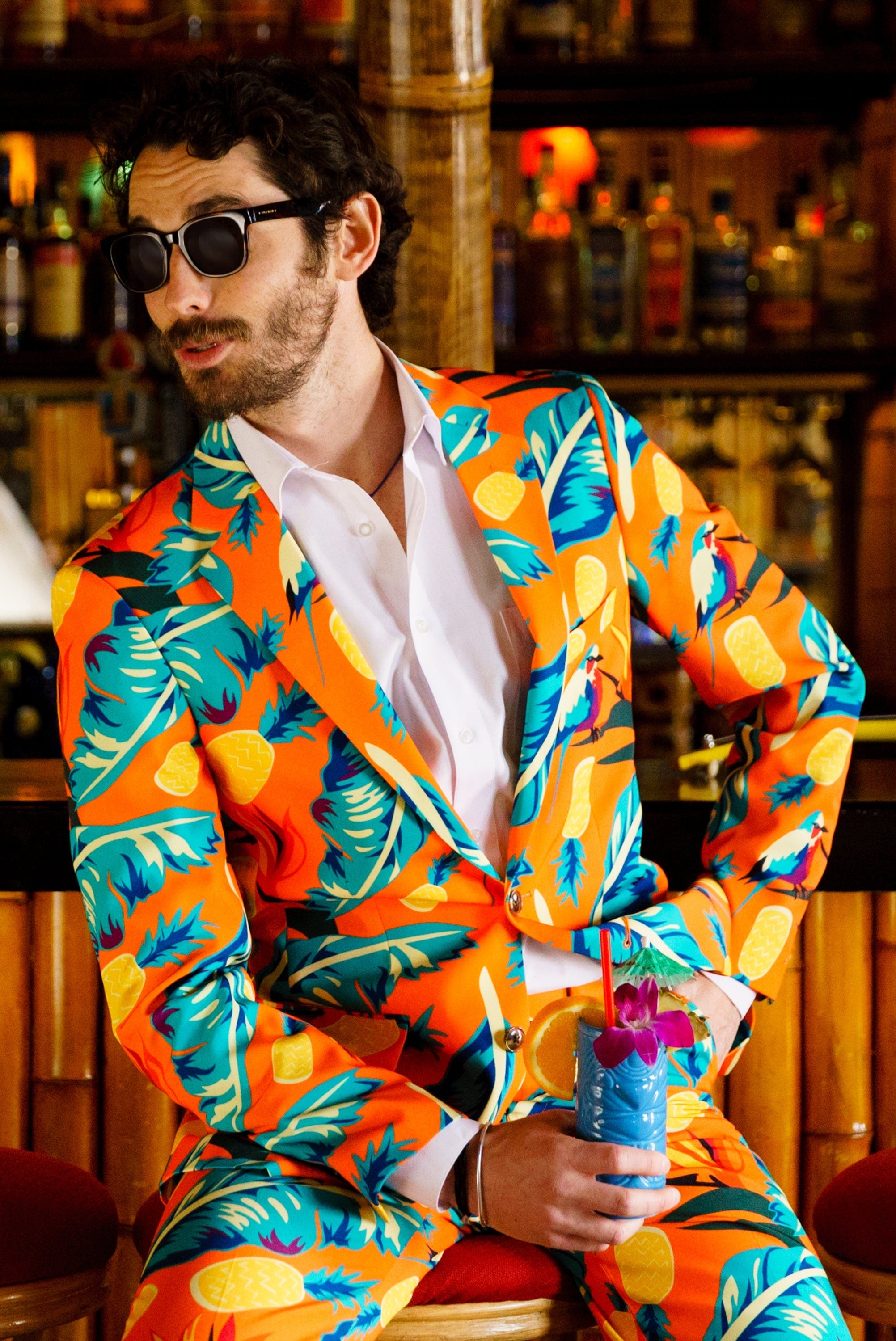 The Cruise Ship Casanova | Orange Hawaiian Suit - Shinesty