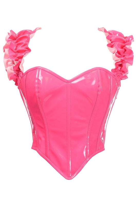 Daisy Corsets Top Drawer Steel Boned Hot Pink Patent Ruffle Sleeve Bustier Corset - Daisy Corsets