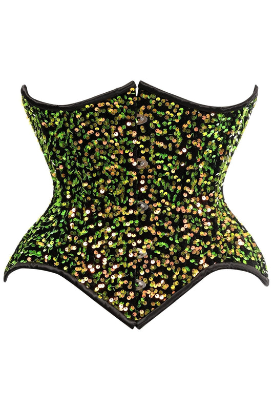 Daisy Corsets Top Drawer Multi Green Sequin Curvy Cut Waist Cincher Corset - Daisy Corsets