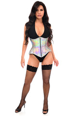 Daisy Corsets Top Drawer Silver Holo Double Steel Boned Underbust Waist Cincher Corset