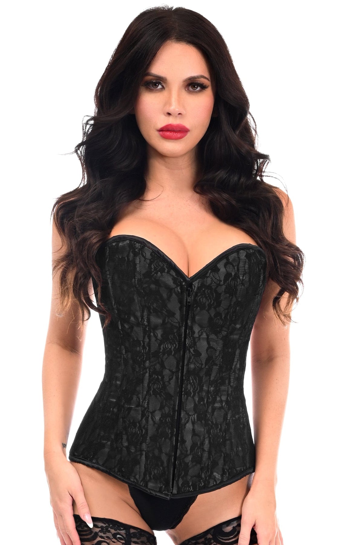 Daisy Corsets Lavish Black Lace Front Zipper Corset - Daisy Corsets