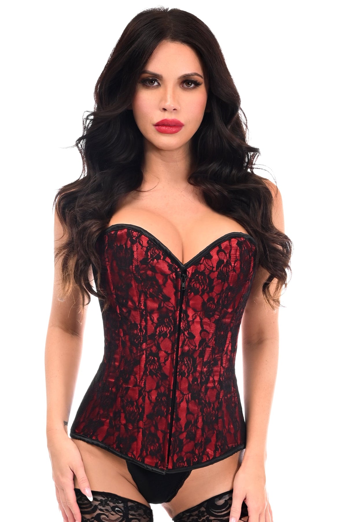 Daisy Corsets Lavish Red Lace Front Zipper Corset