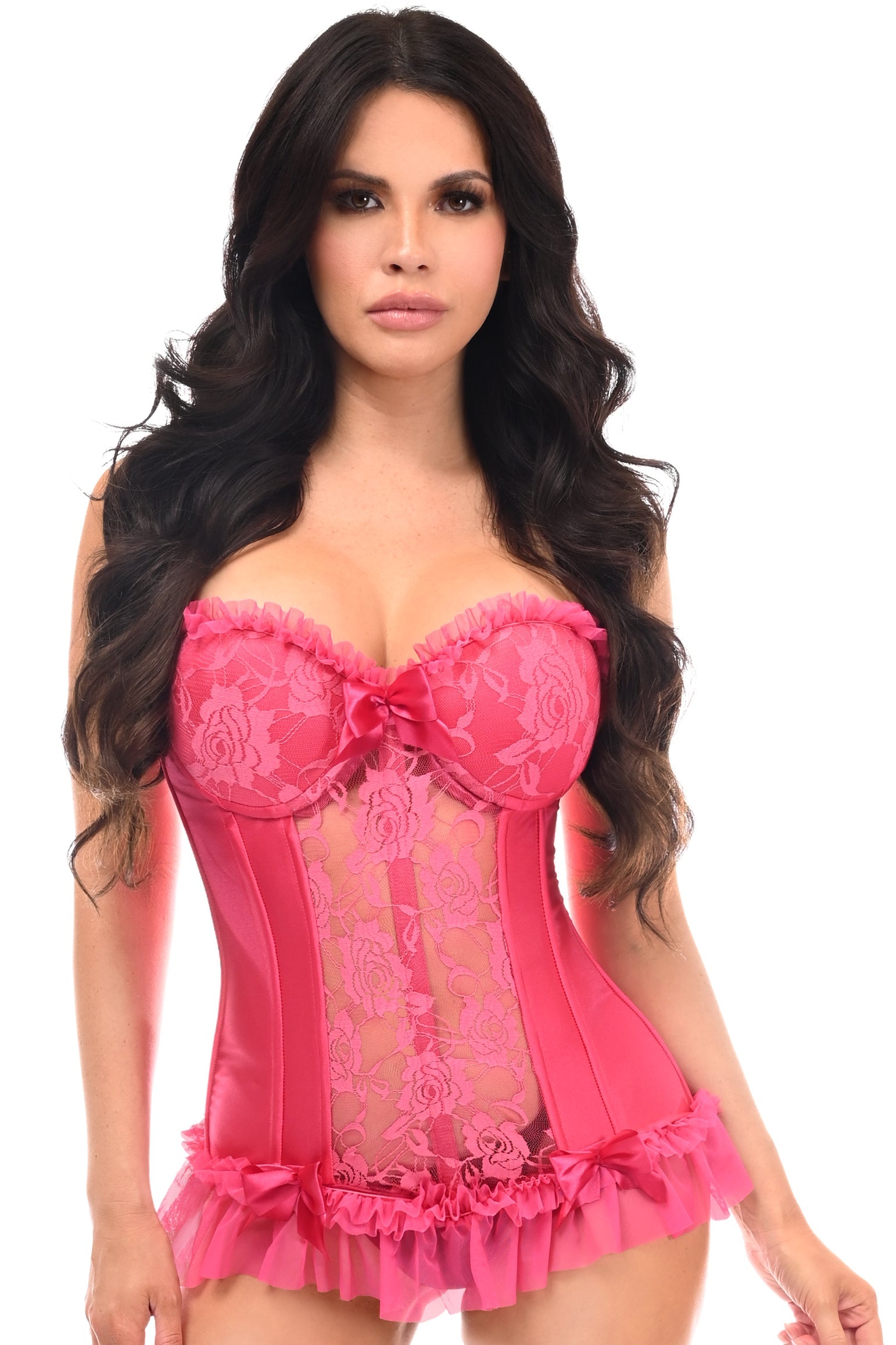 Daisy Corsets Lavish Fuchsia Lycra & Lace Hook & Eye Stretch Bustier Corset