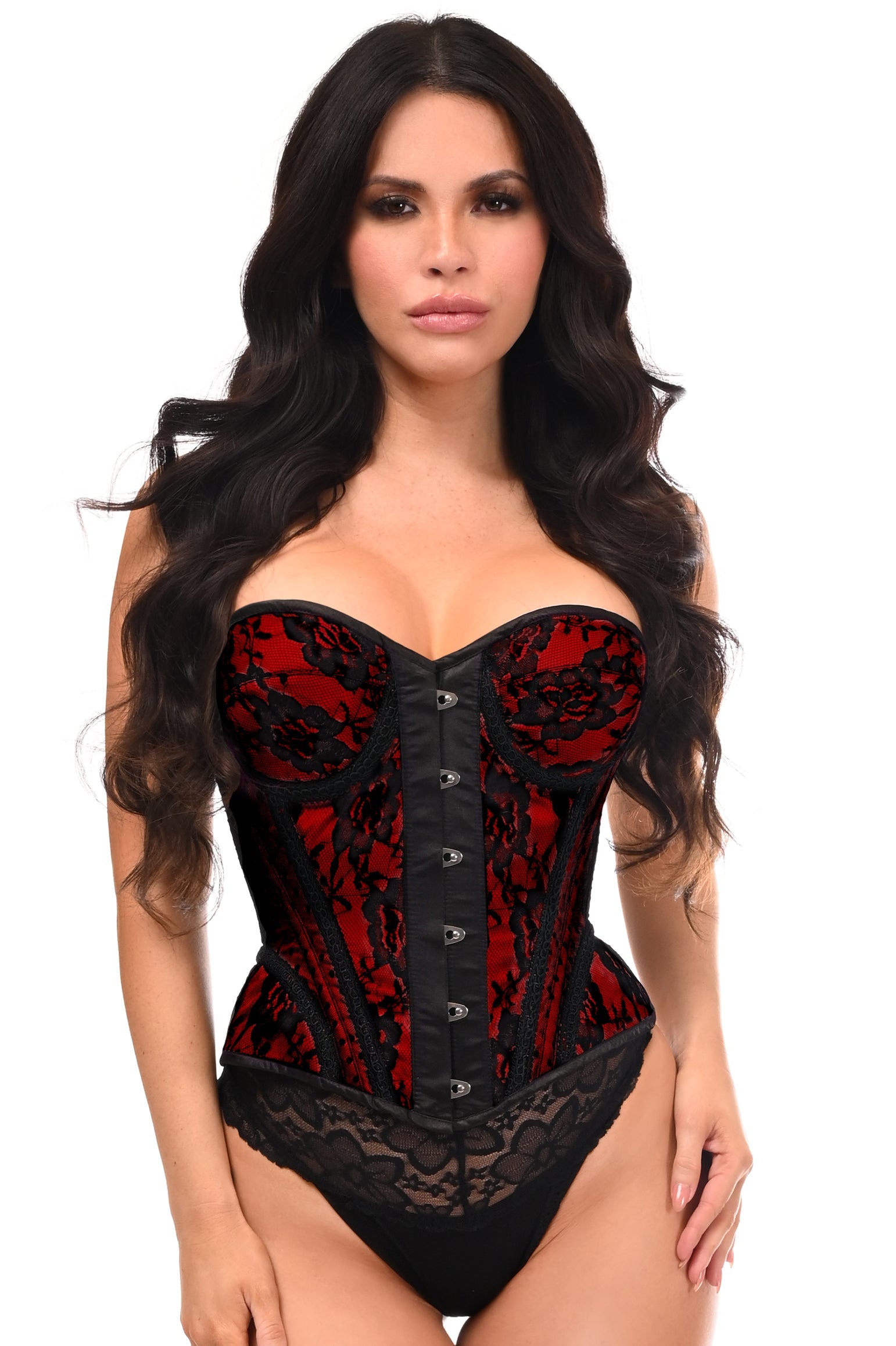 Daisy Corsets Top Drawer Red w/Black Lace Steel Boned Underwire Bustier Corset - Daisy Corsets