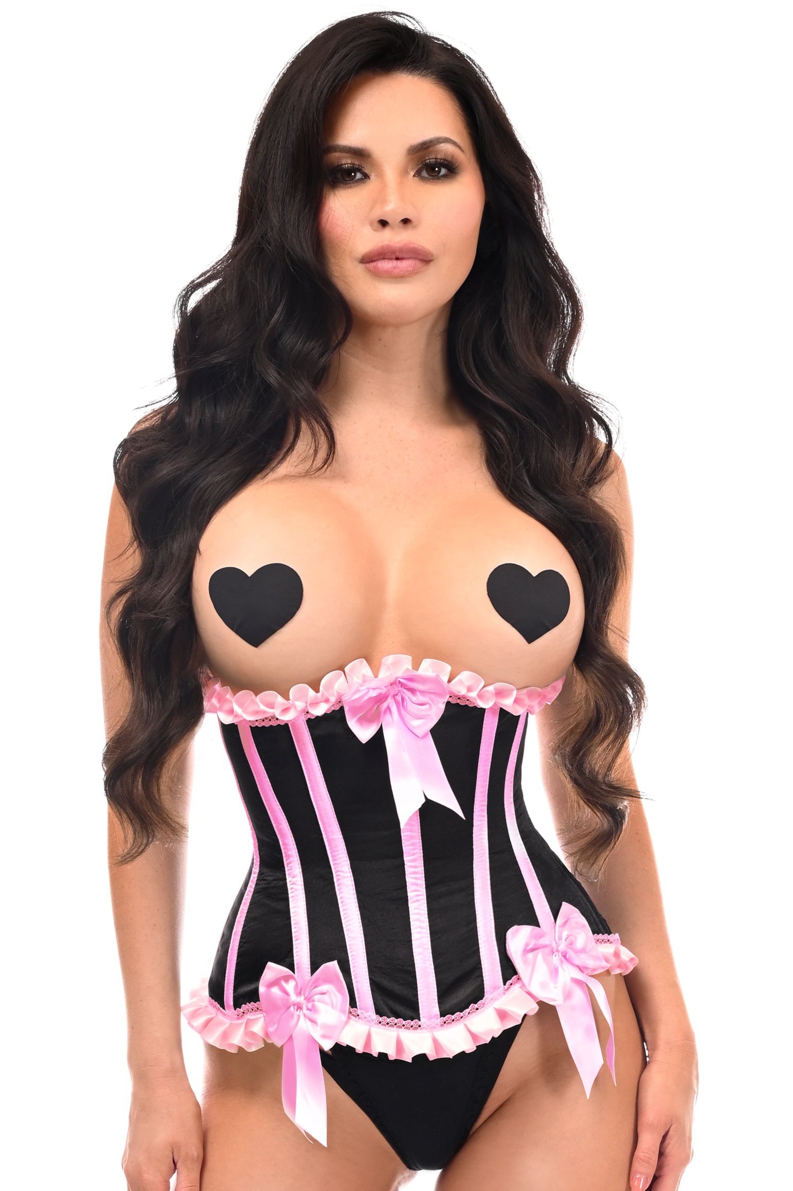 Daisy Corsets Top Drawer Black/Pink Steel Boned Burlesque Underbust Corset Waist Cincher