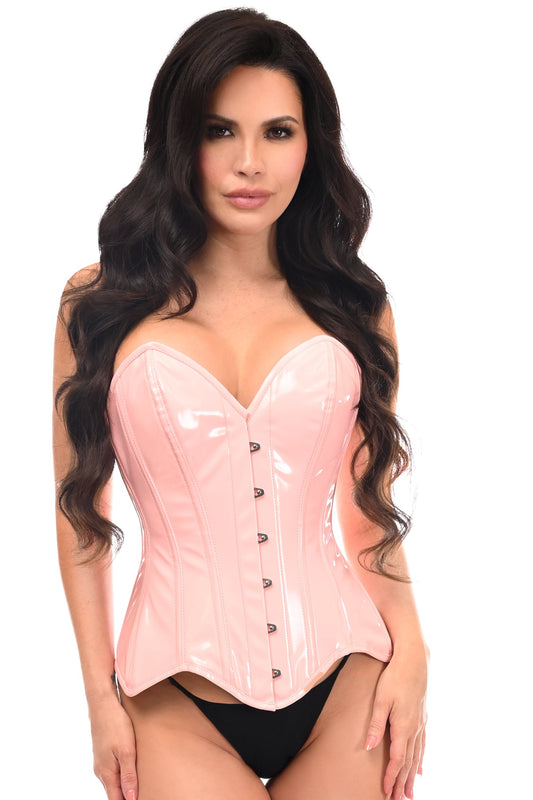 Daisy Corsets Top Drawer Lt Pink Patent Leather Steel Boned Overbust Corset - Daisy Corsets