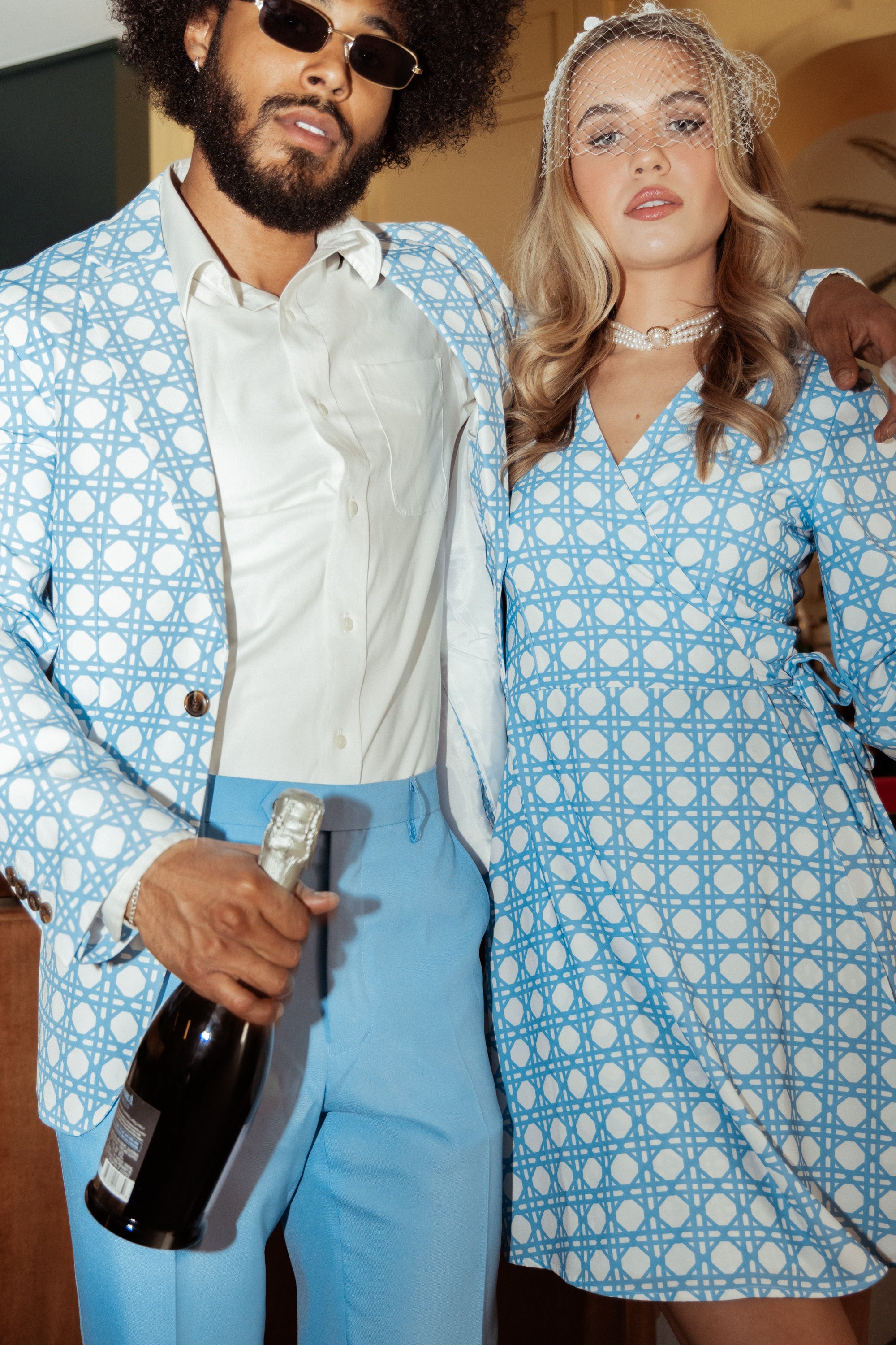 The Porch Swing | Light Blue Caned Wicker Wrap Dress