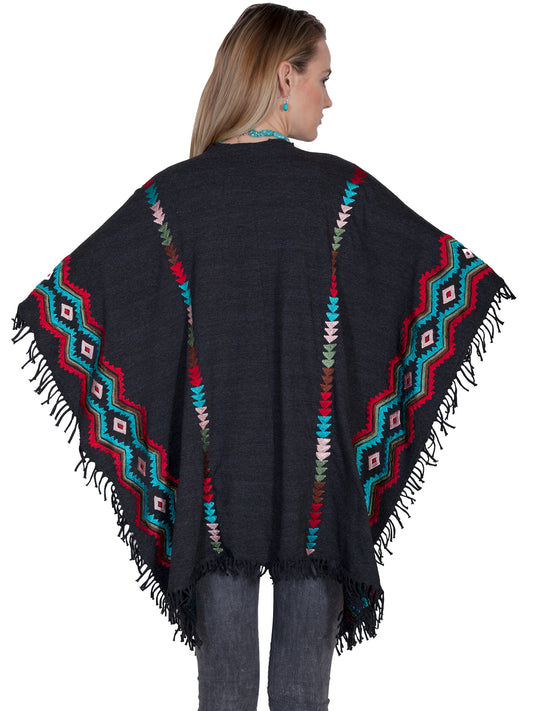 Scully Leather limited edition grey embroidered wrap w/fringe